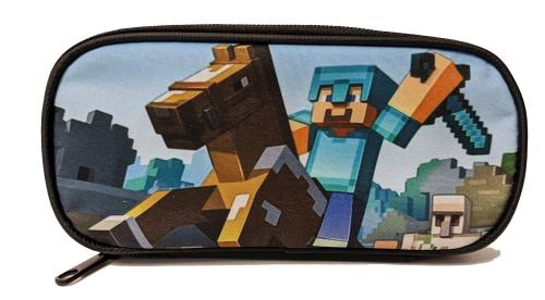 Motiv Minecraft Pixelblock Federmappe Steve mit Pferd Universal Etui