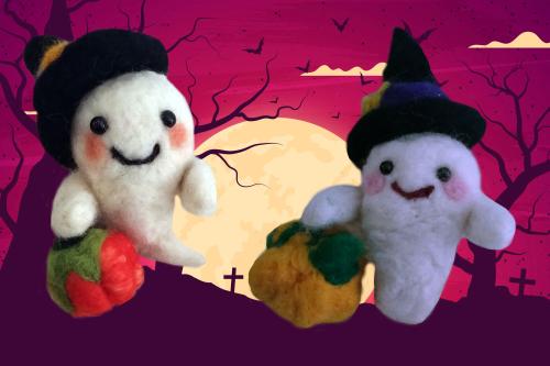 Halloween Süßes Gespenst mit Kürbis Nadelgefilzt Handarbeit Nachhaltig