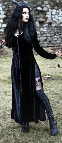 Necessary Evil | Phaedra -  leichter Mystischer Samt Kapuzenmantel mit Schlitzen