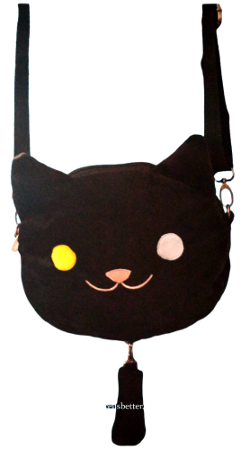 Handtasche NemuNeko Katzen Umhängetasche verstellbar Samt schwarz