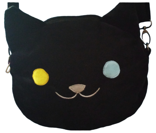 Handtasche NemuNeko Katzen Umhängetasche verstellbar Samt schwarz