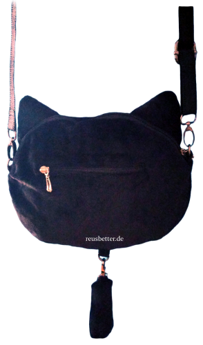 Handtasche NemuNeko ✿ Katzen Umhängetasche verstellbar ✿ Samt schwarz