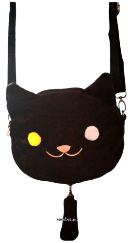 Handtasche NemuNeko Katzen Umhängetasche verstellbar Samt schwarz
