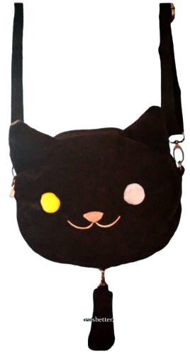 Handtasche NemuNeko ✿ Katzen Umhängetasche verstellbar ✿ Samt schwarz