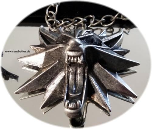 The Witcher 3 Medaillon Wild Hunt Wolf 3D | Black Eyes  Motiv| Kette und Samtbeutel