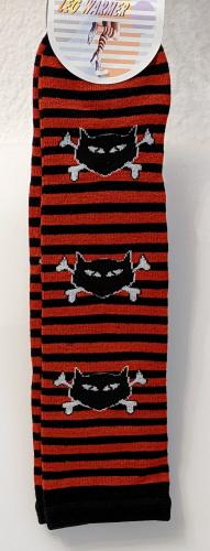 Damen Overknee ☻ Beinstulpen Katzen Bones ☻ Rot Schwarz gestreift