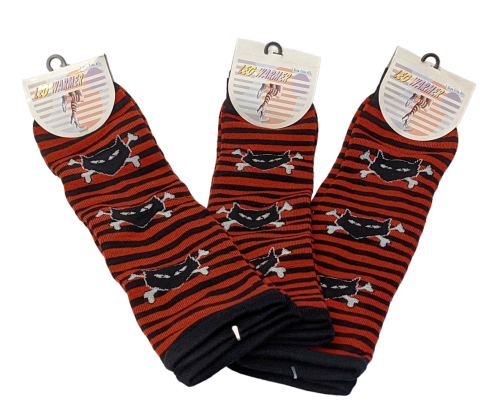 Damen Overknee ☻ Beinstulpen Katzen Bones ☻ Rot Schwarz gestreift