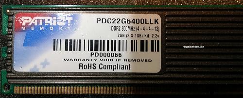 Patriot PC Arbeitsspeicher 4 GB Kit (2x2GB)DDR2 800 MHz PC RAM
