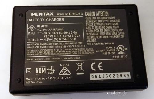 Pentax D-BC63 Akkuladegerät | Li-Ion Fujifilm D-Li63, D-Li108 Akkus