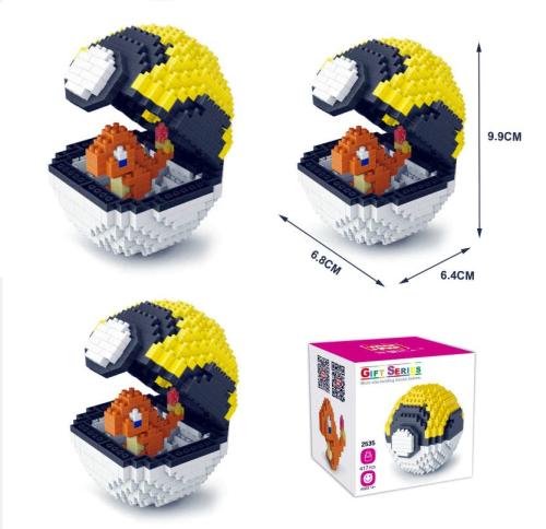 Pokeball Glumanda Diamond Blocks mit Box 417 Stück Pokemon Glumanda