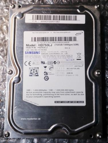 Samsung Spinpoint F1 750GB,Intern,7200RPM,8,89 cm (3,5 Zoll) (HD753LJ) Festplatte