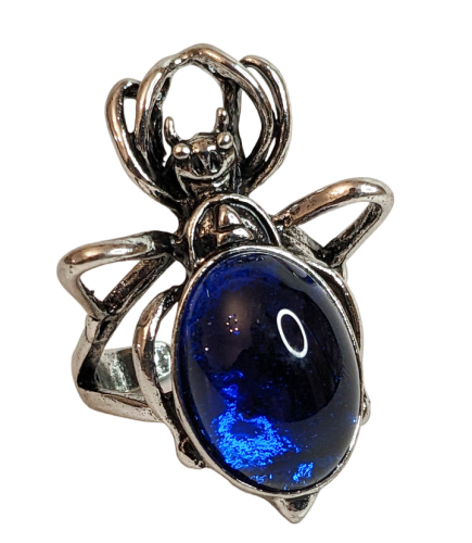 Gothic/Vintage Spinnenring Silber - Harzstein Blau verstellbar