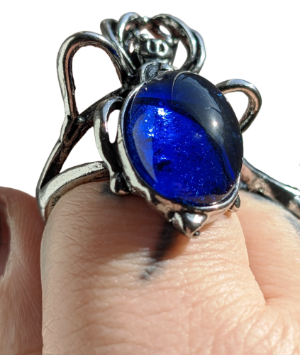 Gothic/Vintage Spinnenring Silber - Harzstein Blau verstellbar