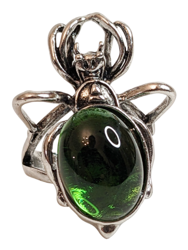 Gothic Spinnenring Silber mit grünem Harzstein verstellbar