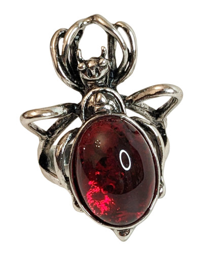 Gothic Spinnenring Silber mit rotem Harzstein - verstellbar