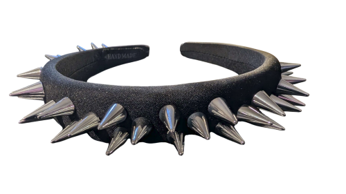 Gothic Industrial Haarreif Schwarz-Silber – Spike Design zwei Reihig