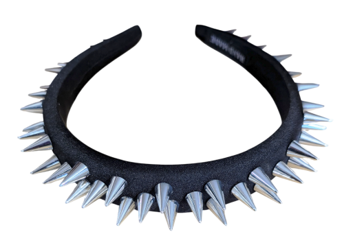 Gothic Industrial Haarreif Schwarz-Silber – Spike Design zwei Reihig