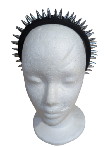 Gothic Industrial Haarreif Schwarz-Silber – Spike Design zwei Reihig