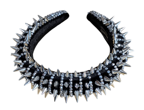 Gothic Industrial Breiter Haarreif Schwarz-Silber – Spike-Nieten