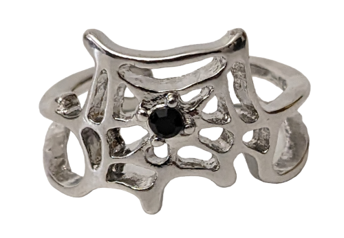 Spinnennetzring verstellbar mit Schmuckstein - Silber/Schwarz