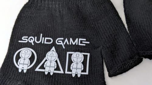 Squid Game Fingerlose Handschuhe Strickhandschuhe Unisex Squid Game Logo Weiß
