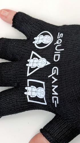 Squid Game Fingerlose Handschuhe Strickhandschuhe Unisex Squid Game Logo Weiß