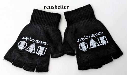 Squid Game Fingerlose Handschuhe Strickhandschuhe Unisex Squid Game Logo Weiß