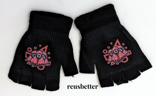 Squid Game Fingerlose Handschuhe Strickhandschuhe Unisex Squid Game Rot