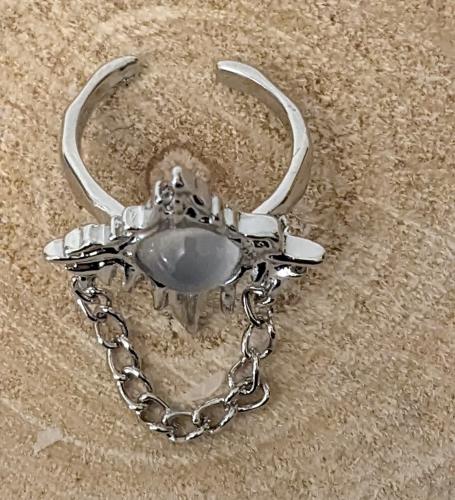 Damenring Polarstern mit Mondstein Imitat - Verstellbar Silber