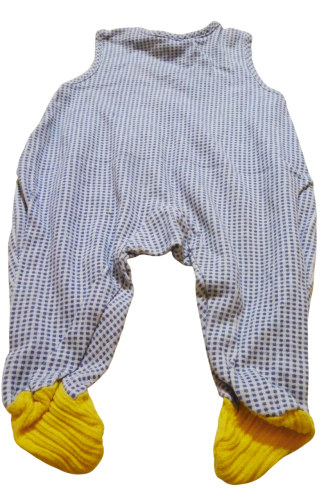 Strampler Blau Weiß Gelb Karo mit Entchenfamilie gr. 50