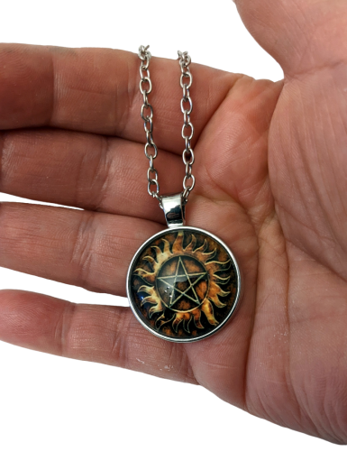 Supernatural Anti Dämonen  Pentagramm Tattoo Kette Glas Cabochon