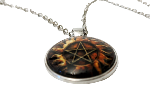 Supernatural Anti Dämonen  Pentagramm Tattoo Kette Glas Cabochon