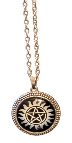 Supernatural Anti Dämonen Pentagramm Tattoo Kette Silber Glas Cabochon