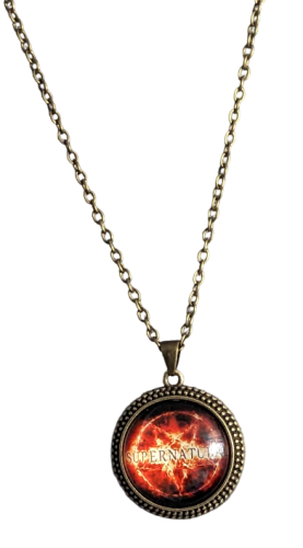 Supernatural Feuer Pentagramm Kette Glas Cabochon Bronze