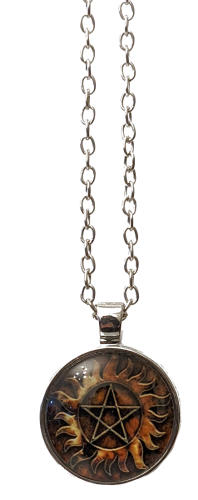 Supernatural Anti Dämonen  Pentagramm Tattoo Kette Glas Cabochon