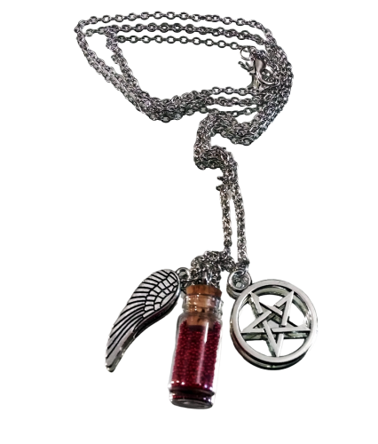 Supernatural Pentagramm Castiel Flügel  Mini Flasche Wächter  Winchester Kette