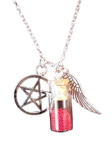 Supernatural Pentagramm Castiel Flügel  Mini Flasche Wächter  Winchester Kette