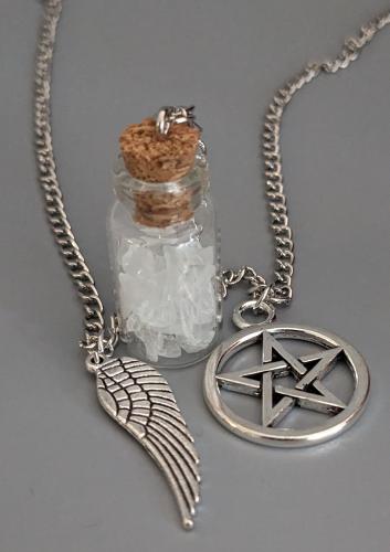 Supernatural Pentagramm Castiel Flügel Mini Flasche Wächter Schwarz Winchester Kette