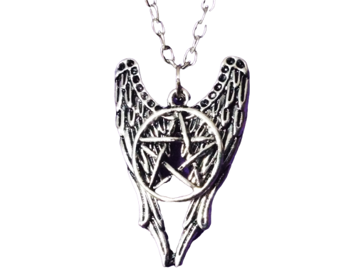 Supernatural Kette Pentagramm mit Flügel Castiel Winchester Kette Silber
