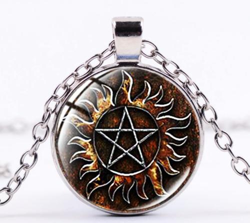 Supernatural Anti Dämonen  Pentagramm Tattoo Kette Glas Cabochon