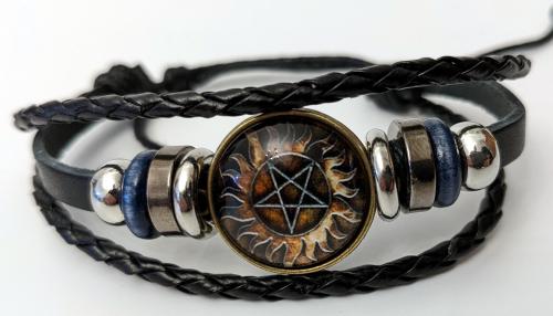 Supernatural ☢ Anti Dämonen ☢ Pentagramm Armband ☢ Glas Cabochon Feuer