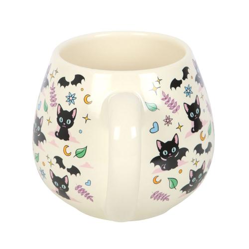 Süßer gruseliger Keramik Kaffee-Tee Pott mit Katzen Fledermaus-Print