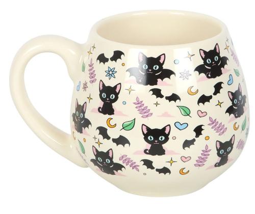 Süßer gruseliger Keramik Kaffee-Tee Pott mit Katzen Fledermaus-Print