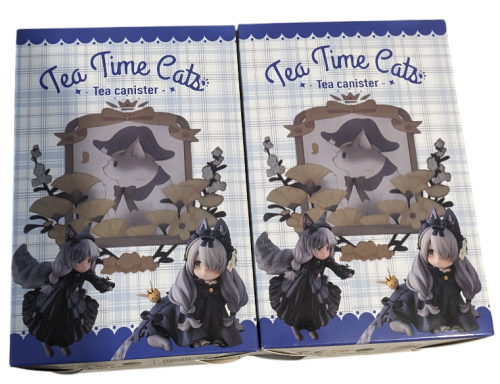 Tea Time Cats Set mit Tee Dose weiß Sammel PVC Figur sitzend