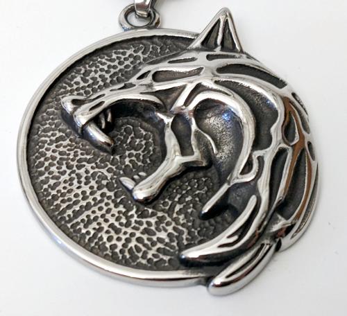 The Witcher Gerald Wild Hunt Motiv Wolf 3D Medallion Kette Edelstahl