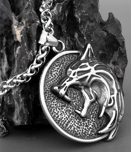 The Witcher Gerald Wild Hunt Motiv Wolf 3D Medallion Kette Edelstahl