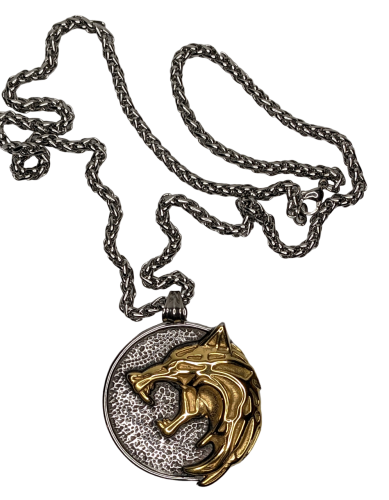 The Witcher Gerald Wild Hunt Motiv Wolf Gold - Silber 3D Medallion Kette Edelstahl