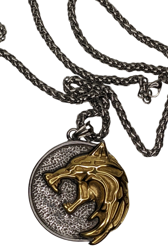 The Witcher Gerald Wild Hunt Motiv Wolf Gold - Silber 3D Medallion Kette Edelstahl