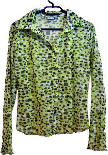 Mesh Damen Bluse Tom Tompson Grün Blocks Vintage