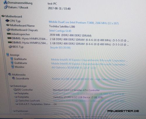 Toshiba Satellite L300-26G Notebook Intel Dual Core 2x 2,16 GHz 3 GB RAM
